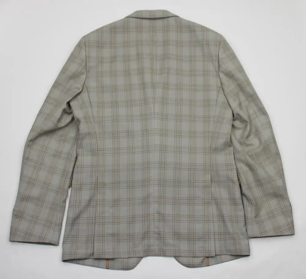 Hugo Boss H-Hutson-233 Blazer Mens 44 L Beige Plaid Wool Slim Fit Sport Coat